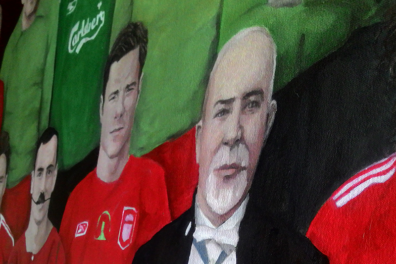 Mattie Walsh working on the large Legends of Anfield canvas
