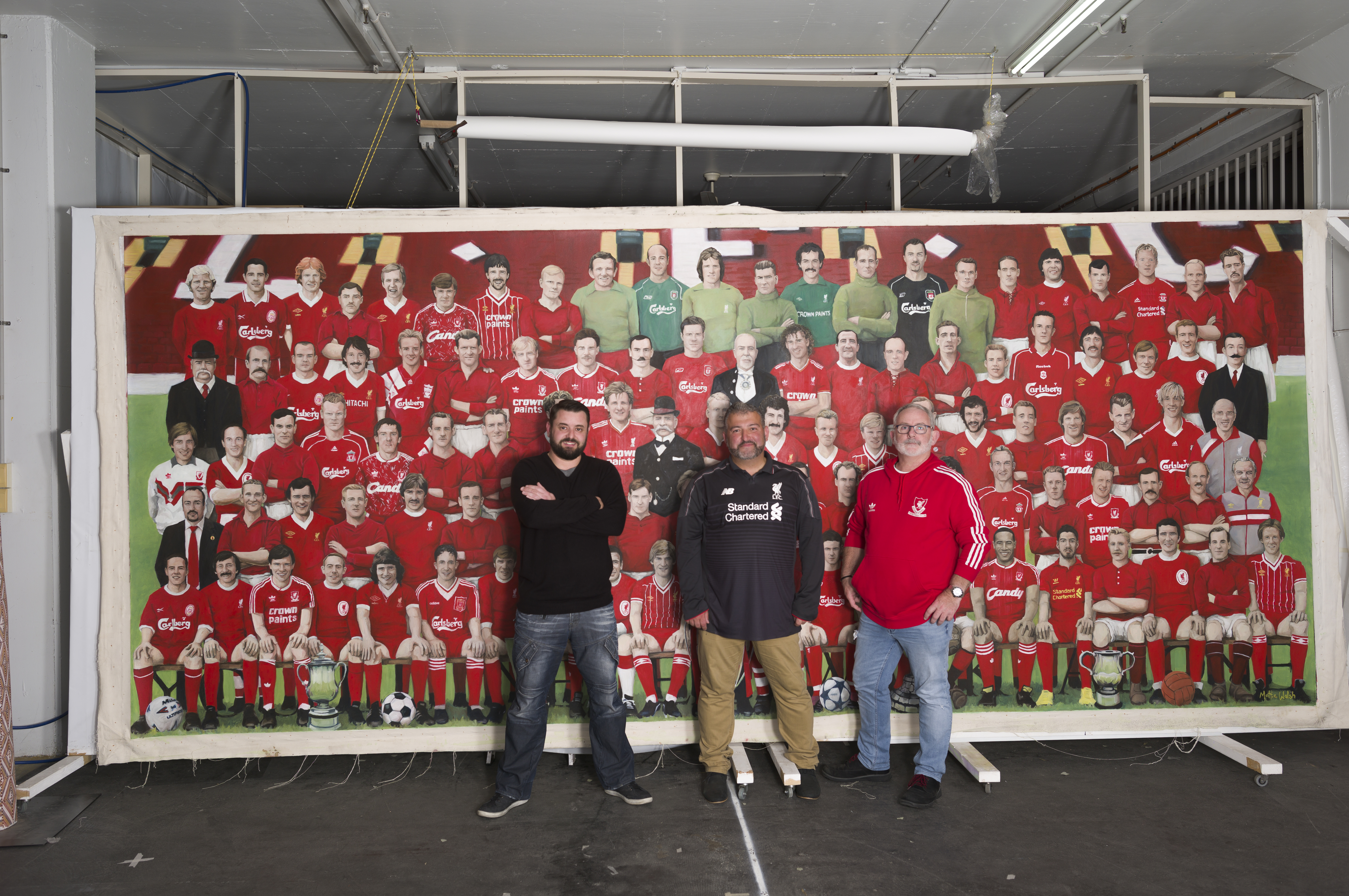 Abbey Road walk with the large Legends of Anfield painting